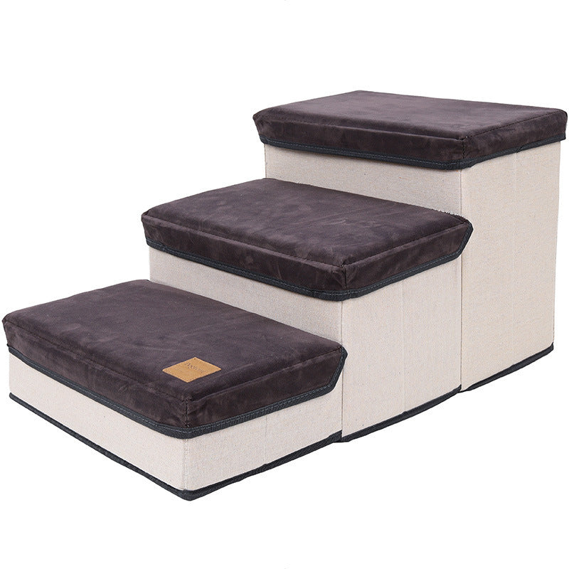 Brown Foldable Dog Stairs with Storage Cotton Dog Ramp Grey home
