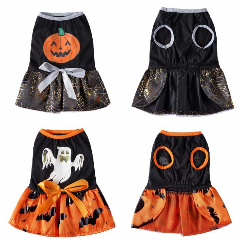 Halloween Dog Wizard Dress: Pumpkin And Ghost Printed Dog Costume Accessories