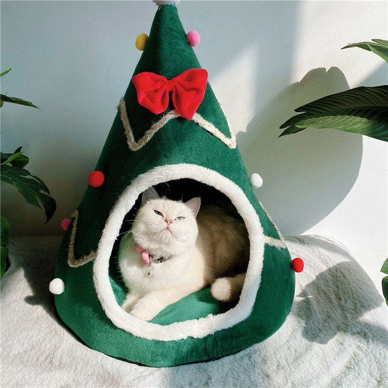 Christmas Tree Pet Bed | Cozy Dog Cave with Removable Cushion beds