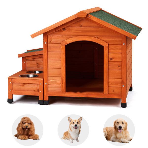 Wooden Dog House with Asphalt Roof | Outdoor And Indoor Dog Kennel Golden red beds