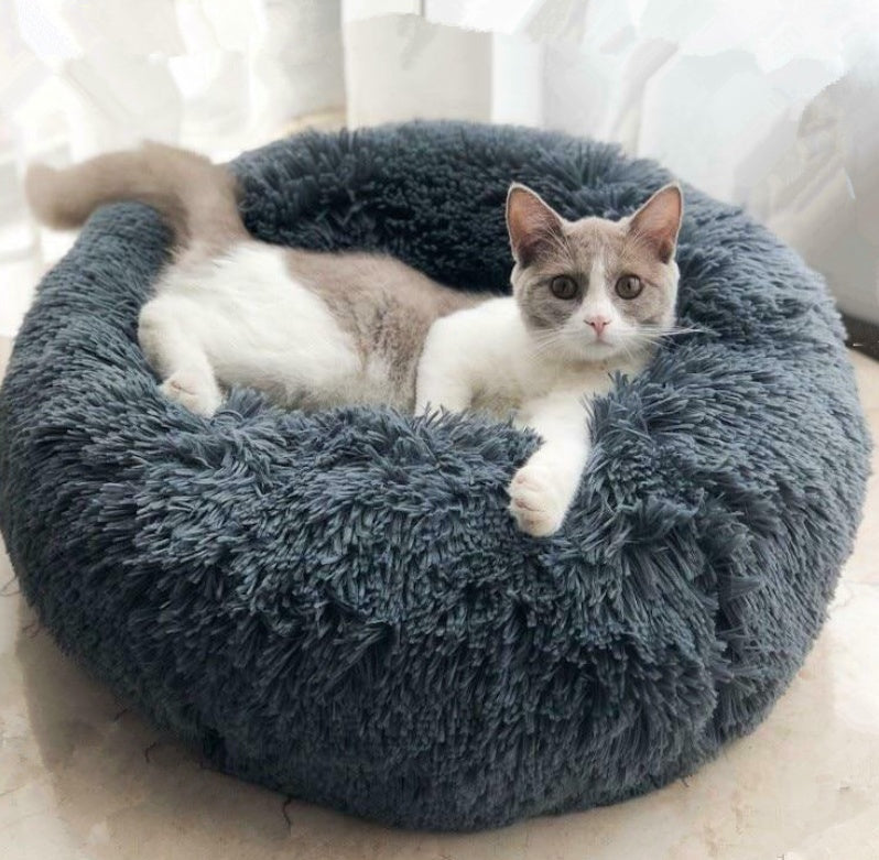Calming Dog And Cat Bed | Anxiety Relief Round Plush Dog Bed with Luxury Vegan Fur beds