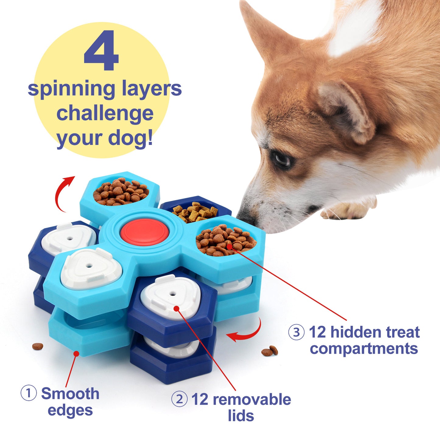 Interactive Dog Slow Feeder Puzzle Bowl | Mental Stimulation Anti Bloat Dog Food Dish Blue food