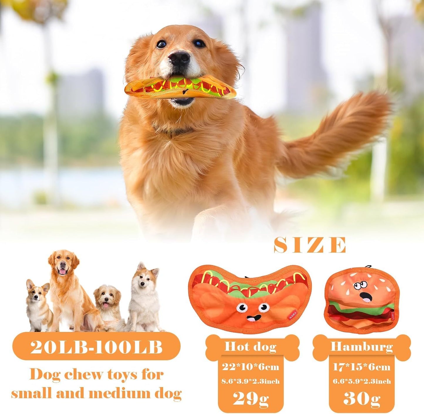 Squeaky Crinkle Hamburger Dog Toy | No Stuffing Interactive Dpg Chew Toy beds