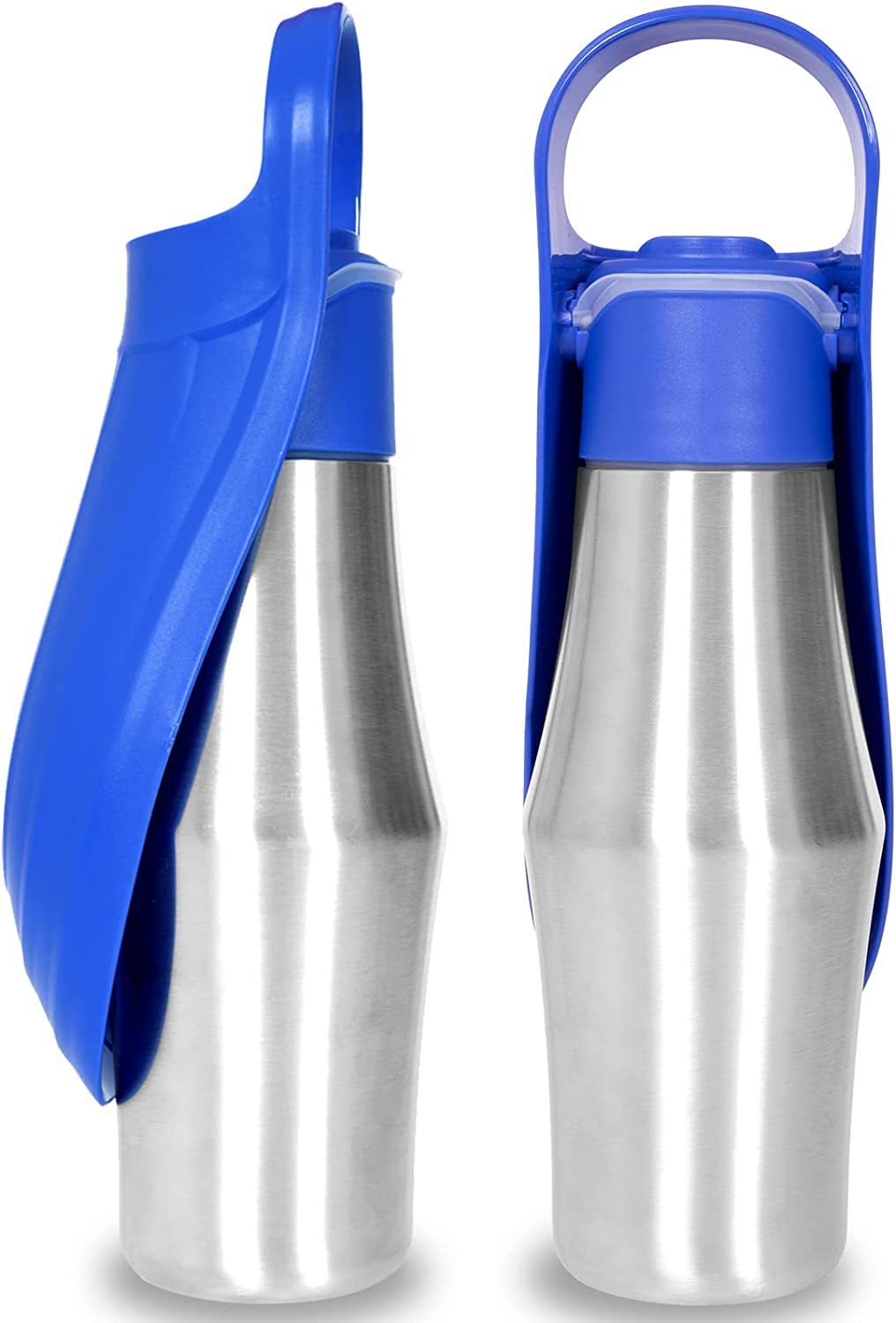 Portable Stainless Steel Dog Water Bottle | Dog Travel Dispenser with Built-in Silicone Bowl - Dark Blue - travel