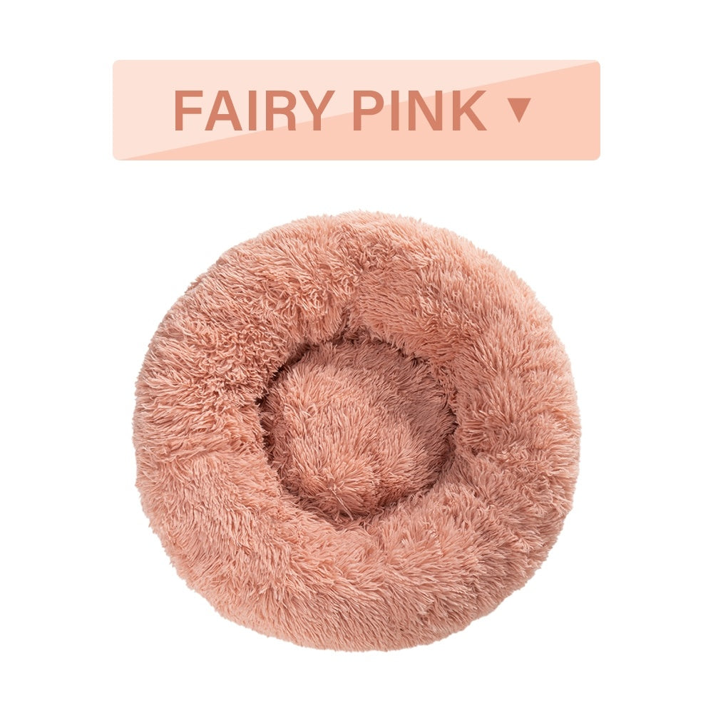 Fluffy Donut Dog Calming Bed | Washable Long Plush Cushion for Dogs L / Fairy Pink without zipper beds
