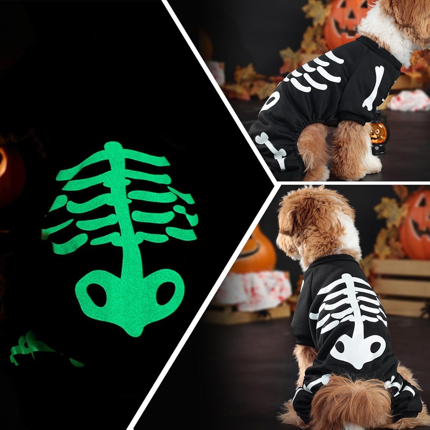Glow in the Dark Skeleton Dog Jumpsuit | Halloween Costume for Small Dogs costumes