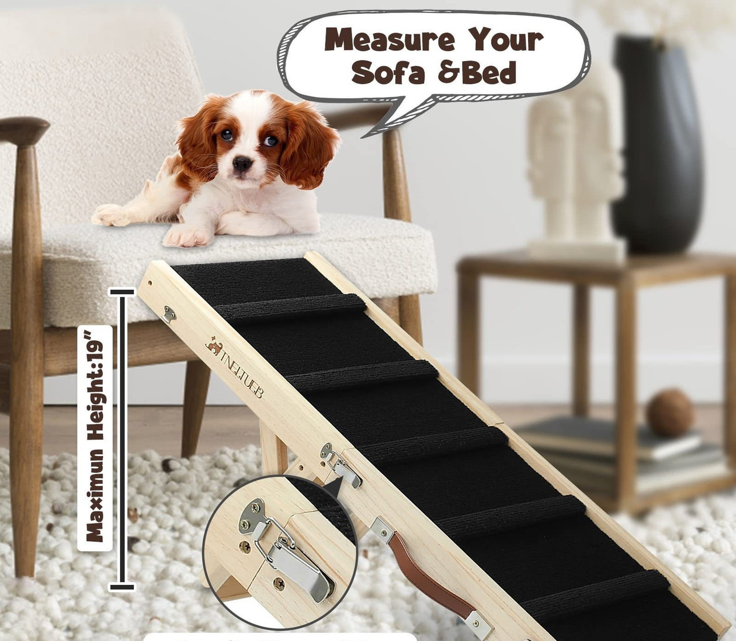 Adjustable Wooden Dog Ramp And Stairs | Foldable Dog Ladder Log Color / Customizable home