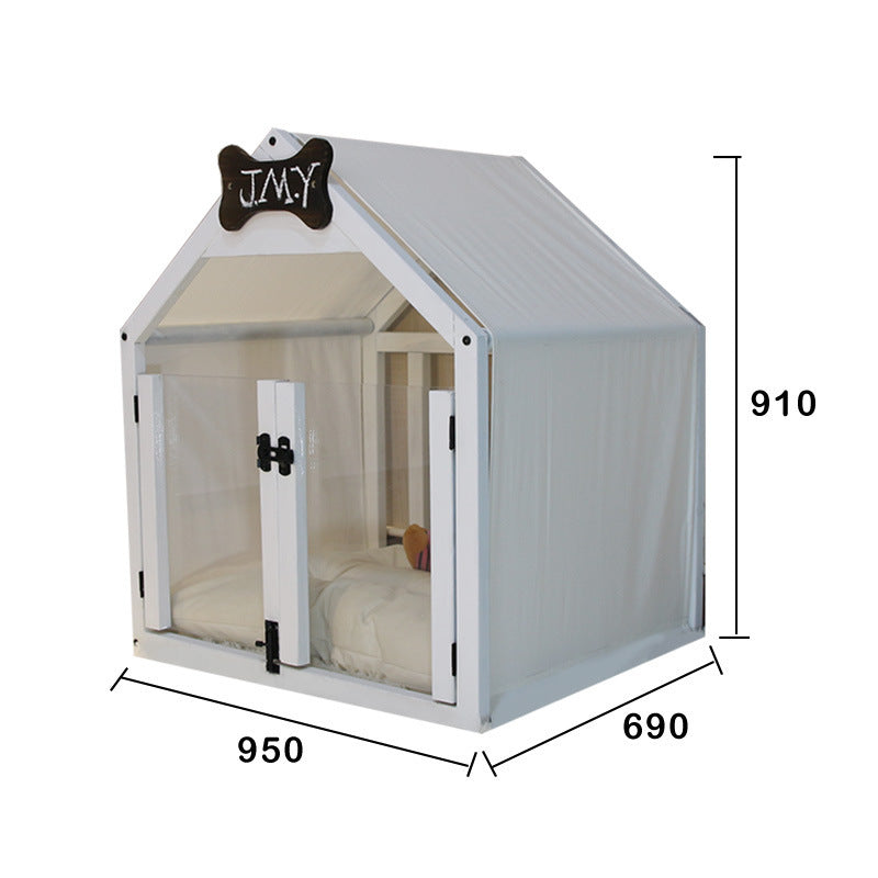 Wooden Dog House | Modern All Season Dog Kennel with Removable Cushion White medium house