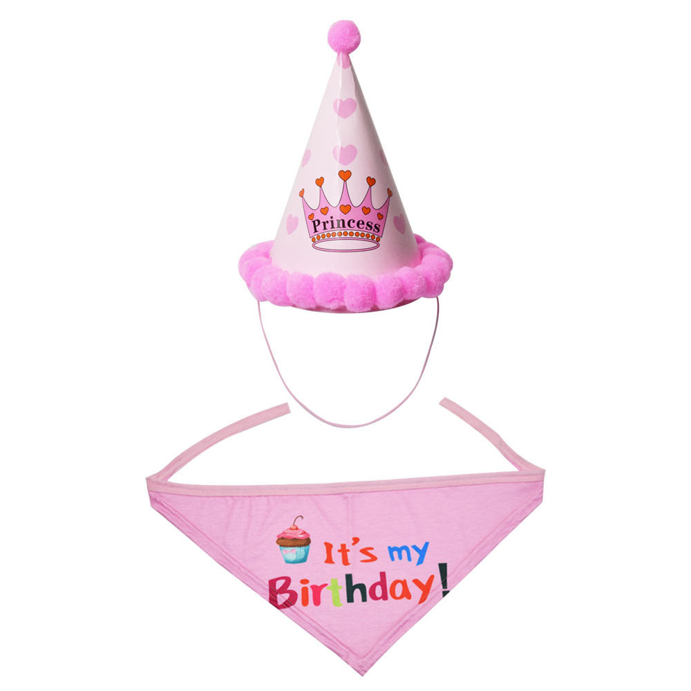 Creative Dog Birthday Hat Birthday Party Hat Printing Pet Triangular Birthday Scarf Pink birthday