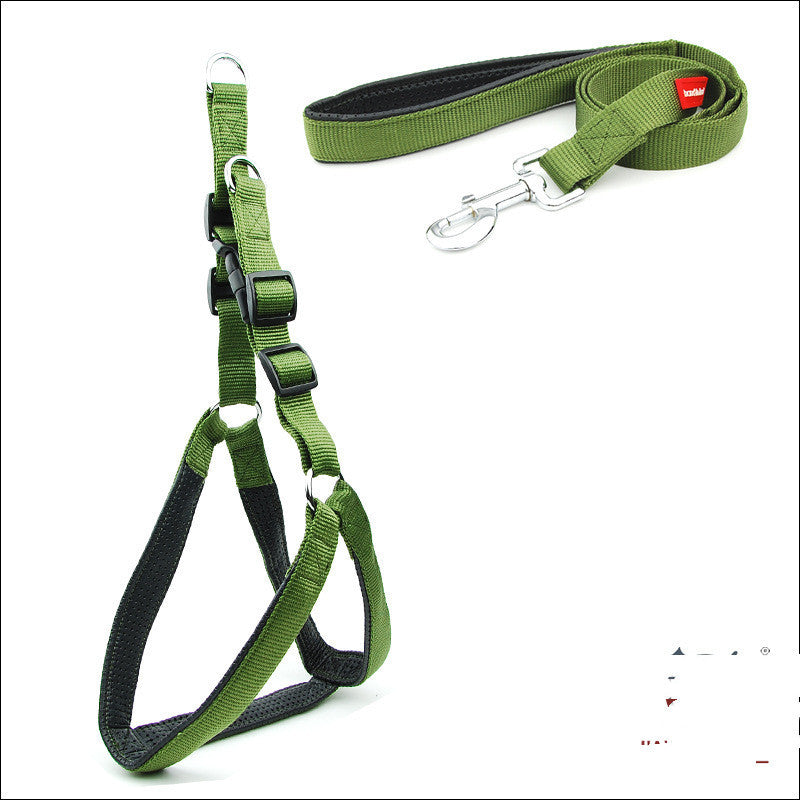 Padded Reflective Dog Harness and Leash Set | Adjustable Dog Traction Belt - Green - harness