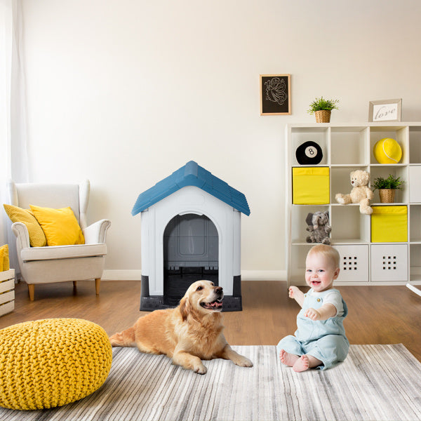 33 Inch Pointed House Type Cat And Dog House Blue white beds