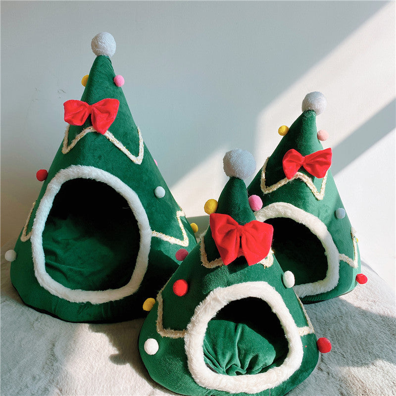 Christmas Tree Pet Bed | Cozy Dog Cave with Removable Cushion beds