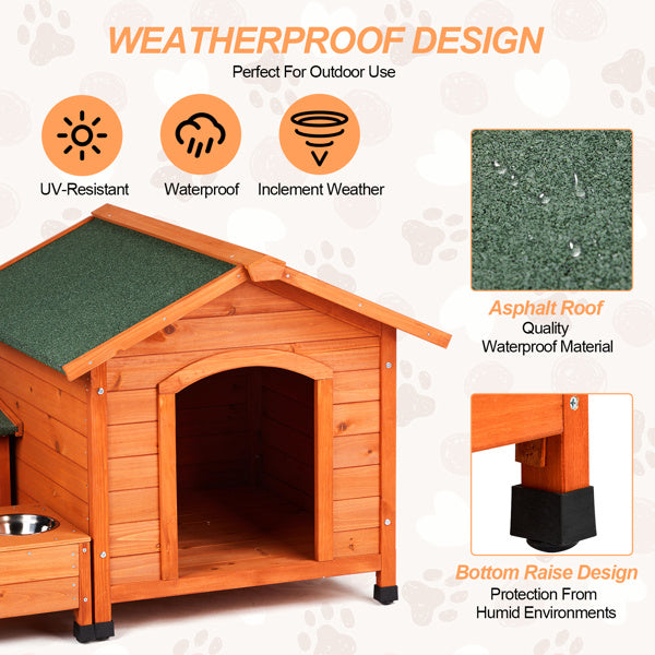 Wooden Dog House with Asphalt Roof | Outdoor And Indoor Dog Kennel Golden red beds