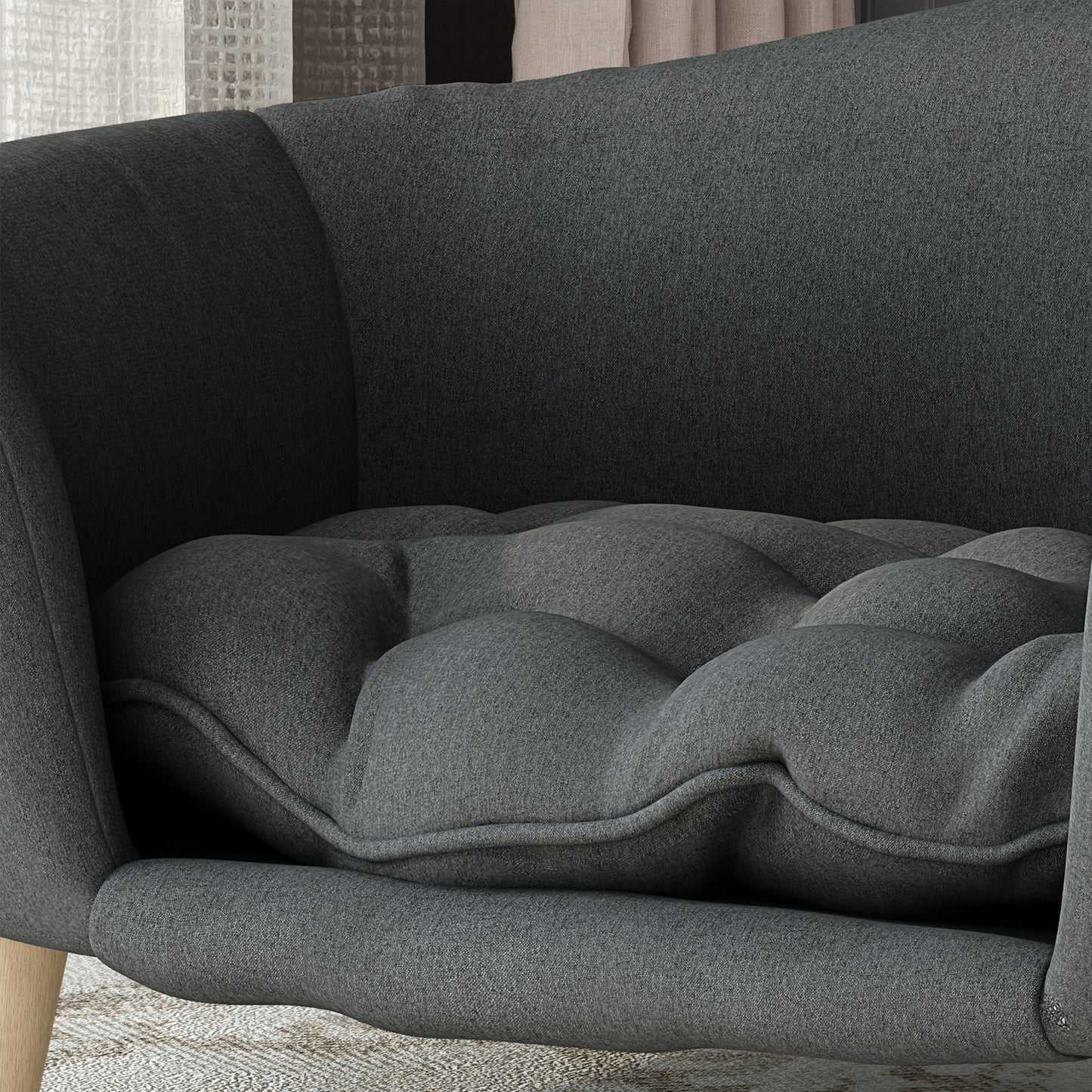 Mid Century Modern Elevated Dog Bed with Tufted Cushion Dark Gray Dog Bed Dark gray Accessories