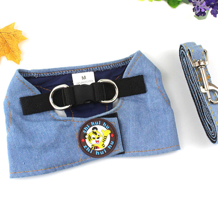 Cute Vest-Style Denim Dog Harness and Leash Set for Small Dogs - Denim light blue / L - coats