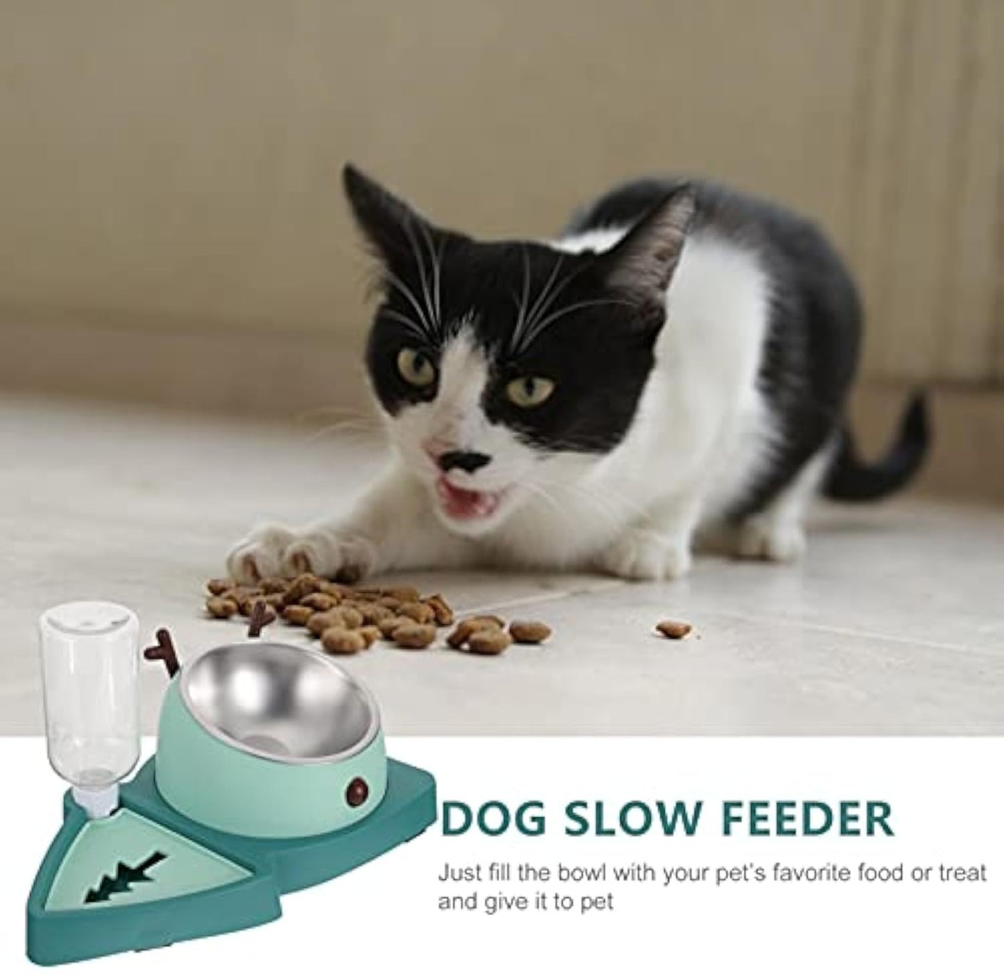3 in 1 Slow Feeder Dog Bowl with Automatic Water Dispenser food