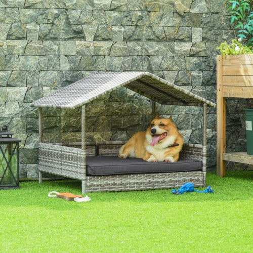 The Rattan Dog House Outdoor With Canopy Is Suitable For Small And Big Dog Sizes PE rattan iron Accessories