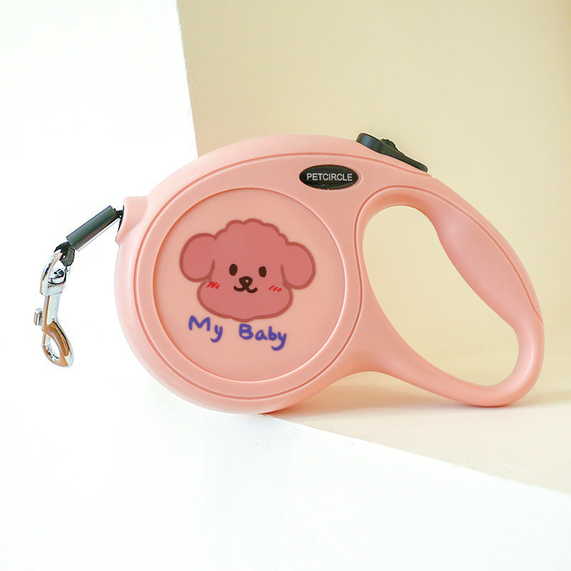 Cartoon Retractable Dog Leash 5m Long Dog Traction Belt Pink Accessories