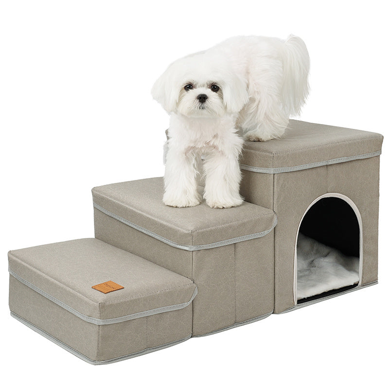 3 Level Foldable Dog Stairs with Built in Storage | Oxford Fabric Dog Ramp Dog Stairs / Dog Stairs white home