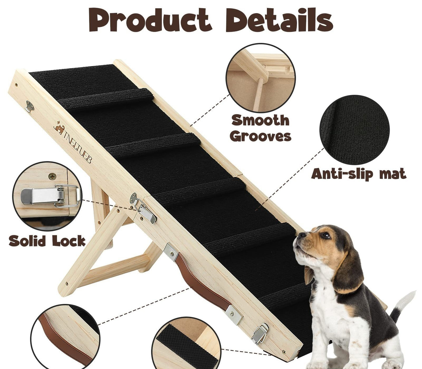 Adjustable Wooden Dog Ramp And Stairs | Foldable Dog Ladder Log Color / Customizable home