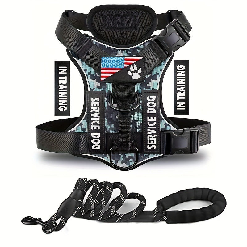 Adjustable Nylon Dog Harness and Leash Set with Hand Grip - Camouflage / L - Accessories