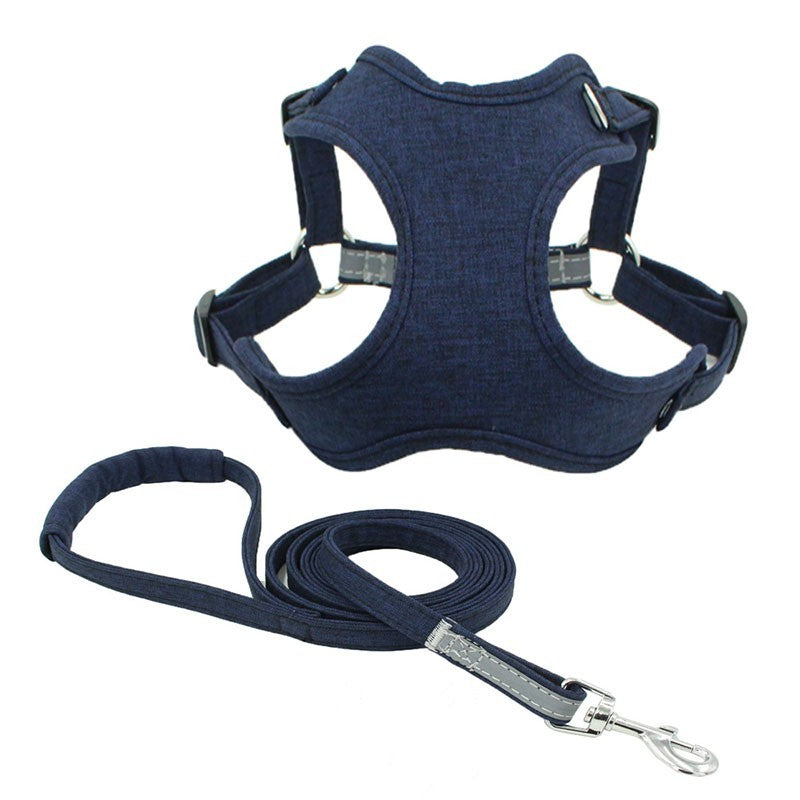 Lightweight And Reflective Dog Harness and Leash Set | Adjustable Chest Strap for All Dog Sizes - Navy Blue / L