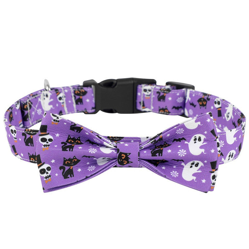 Halloween Dog Supplies: New Dog Collars with Cartoon Pumpkin And Bat Patterns Purple / L Accessories
