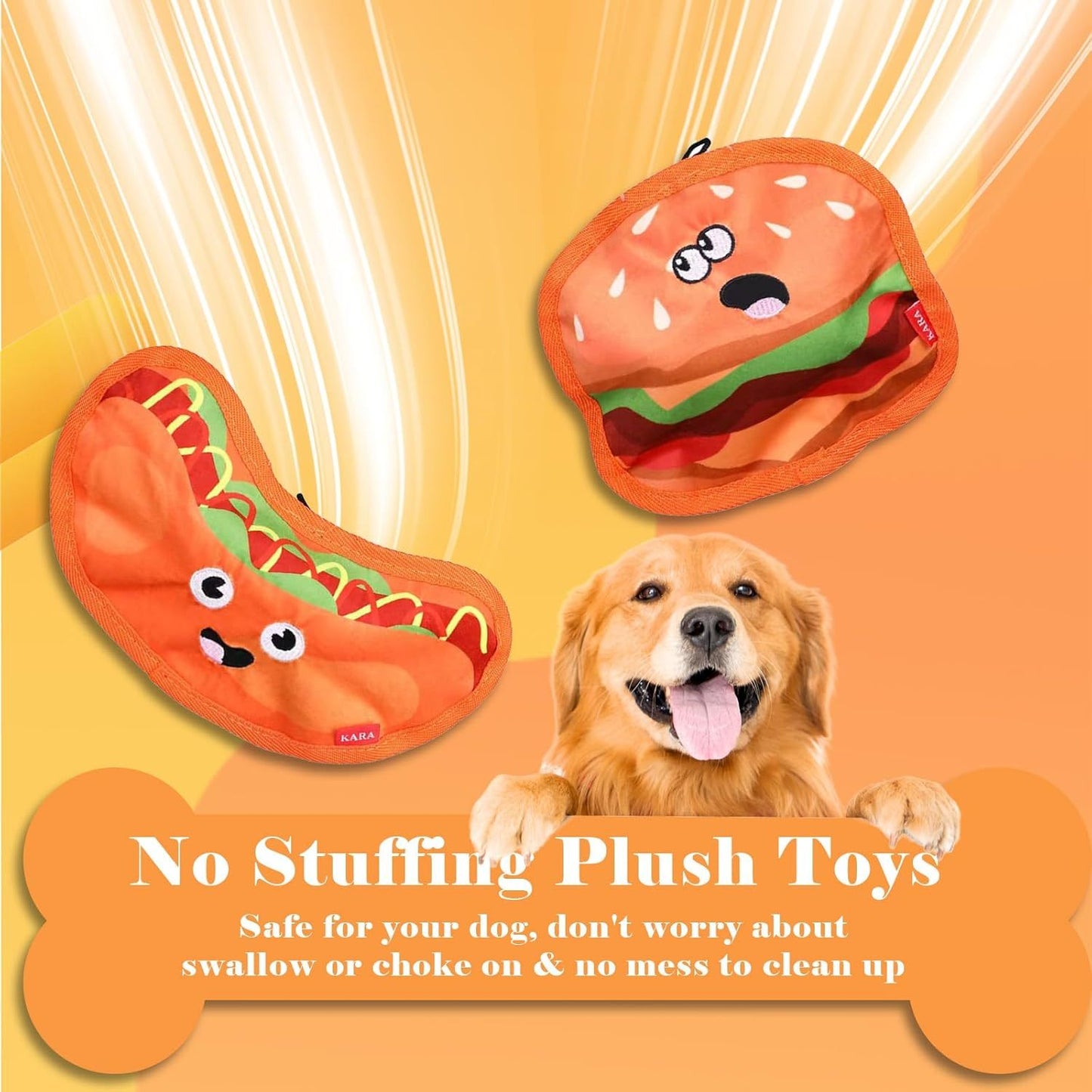 Squeaky Crinkle Hamburger Dog Toy | No Stuffing Interactive Dpg Chew Toy beds