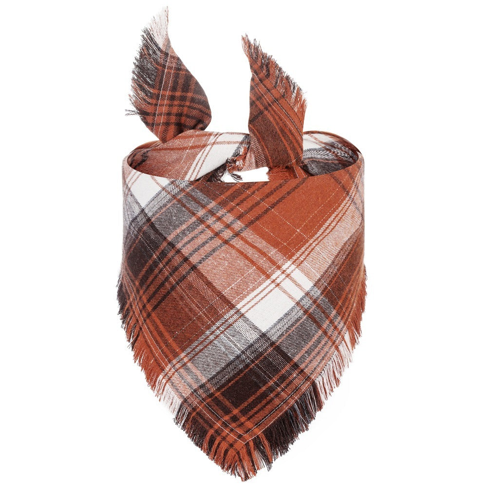 Check Dog Triangle Scarf: Tassel Style Woven Dog Bandana Red Accessories