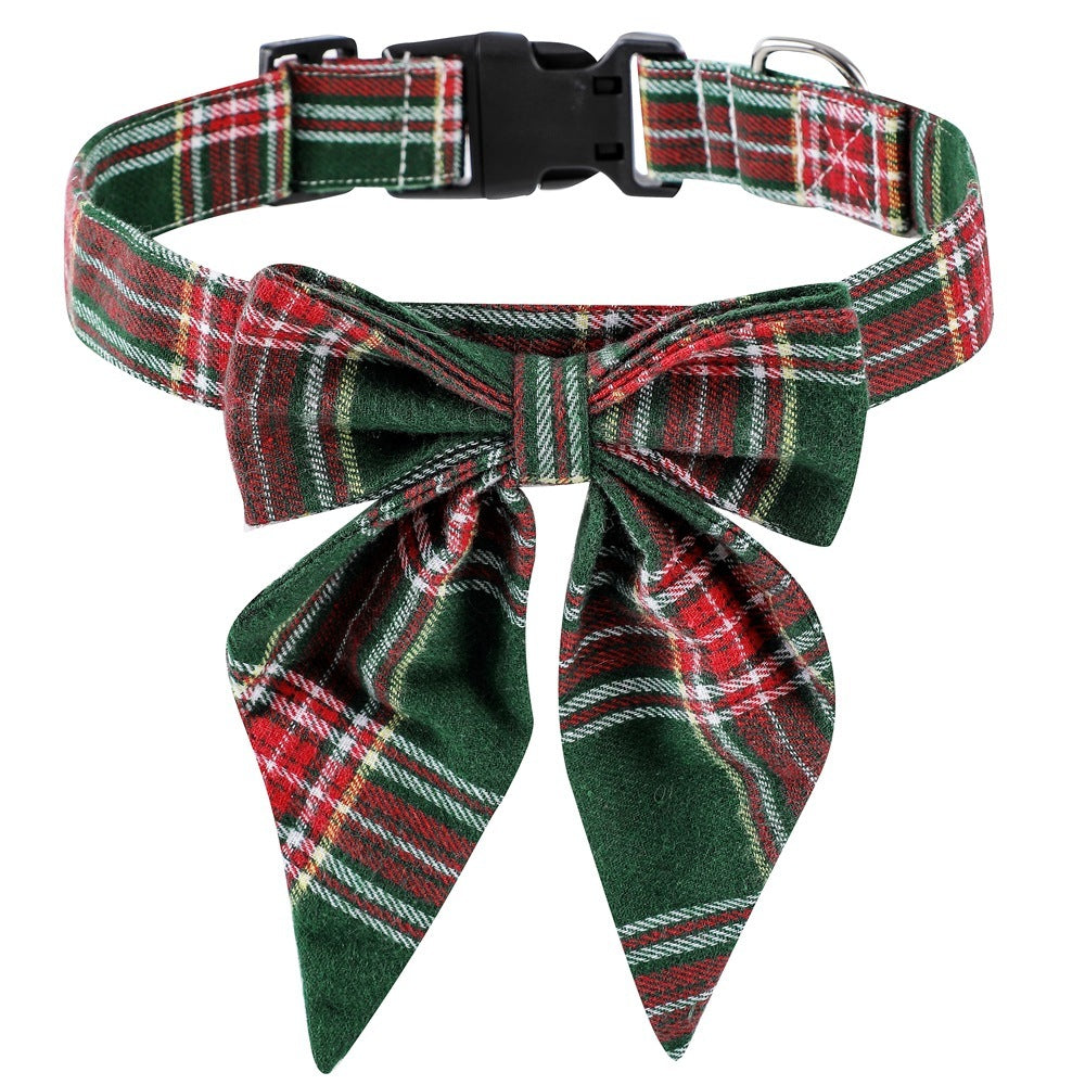 Pet Collar Bow Tie Christmas Dog Green Plaid / L christmas