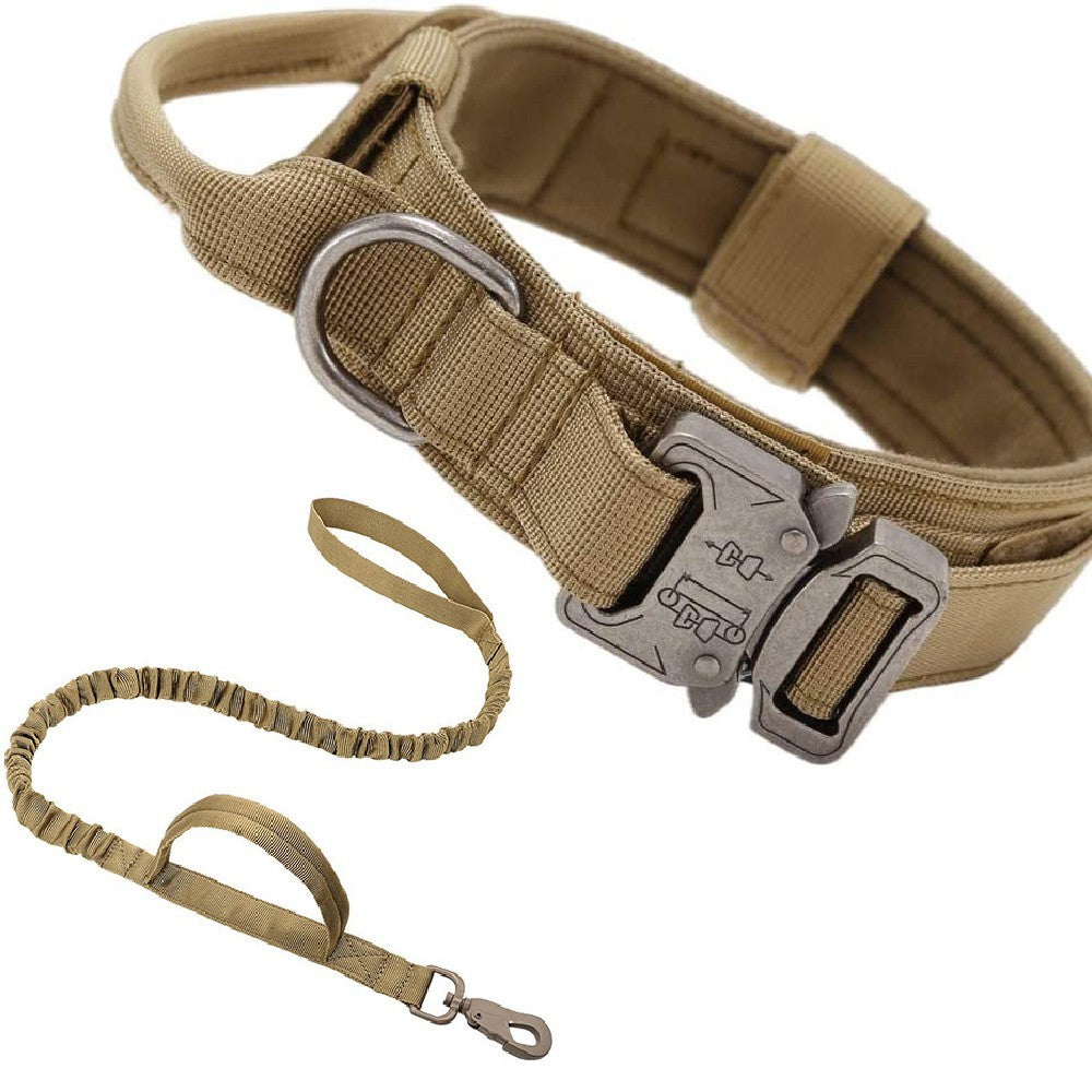 Adjustable Tactical Dog Collar And Leash Set | Designed for Walks and Dog Training - Khaki / L - Coats & Dog Vests