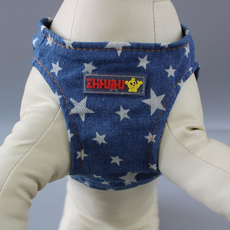 Cute Vest-Style Denim Dog Harness and Leash Set for Small Dogs - coats