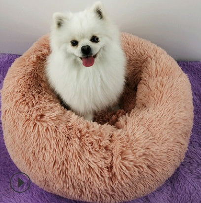 Calming Dog And Cat Bed | Anxiety Relief Round Plush Dog Bed with Luxury Vegan Fur beds