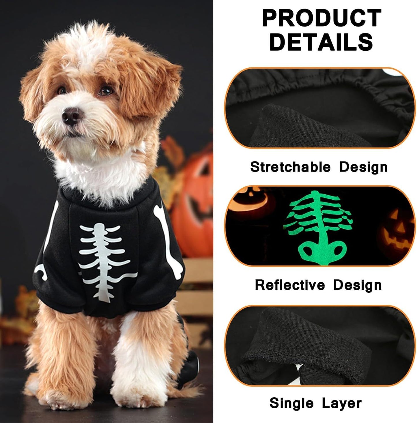 Glow in the Dark Skeleton Dog Jumpsuit | Halloween Costume for Small Dogs costumes