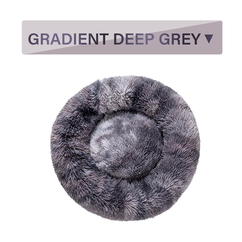 Fluffy Donut Dog Calming Bed | Washable Long Plush Cushion for Dogs L / Gradient Grey without zipper beds