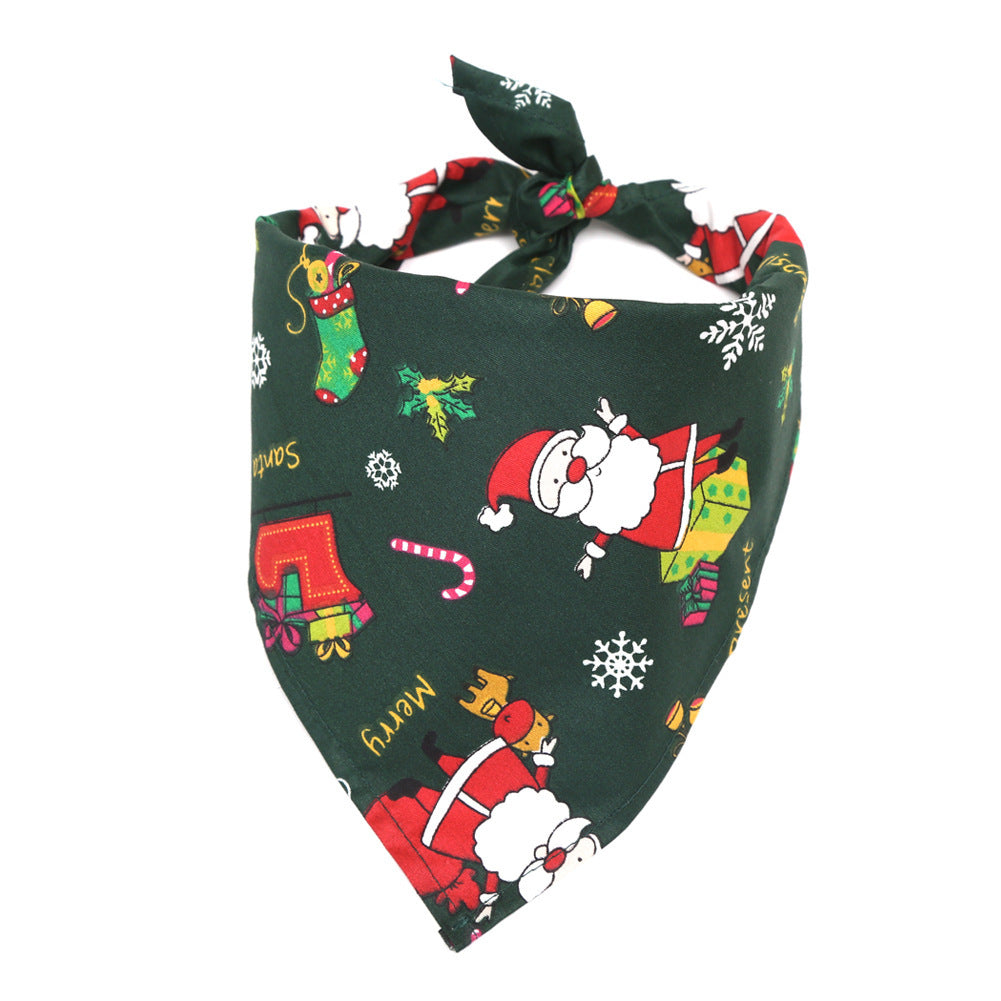 Dog Saliva Towel: Cotton Christmas Dog Bib Bandana And Scarf Santa Claus Green / One size Accessories