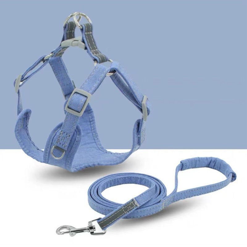 Lightweight And Reflective Dog Harness and Leash Set | Adjustable Chest Strap for All Dog Sizes - Light Blue / L
