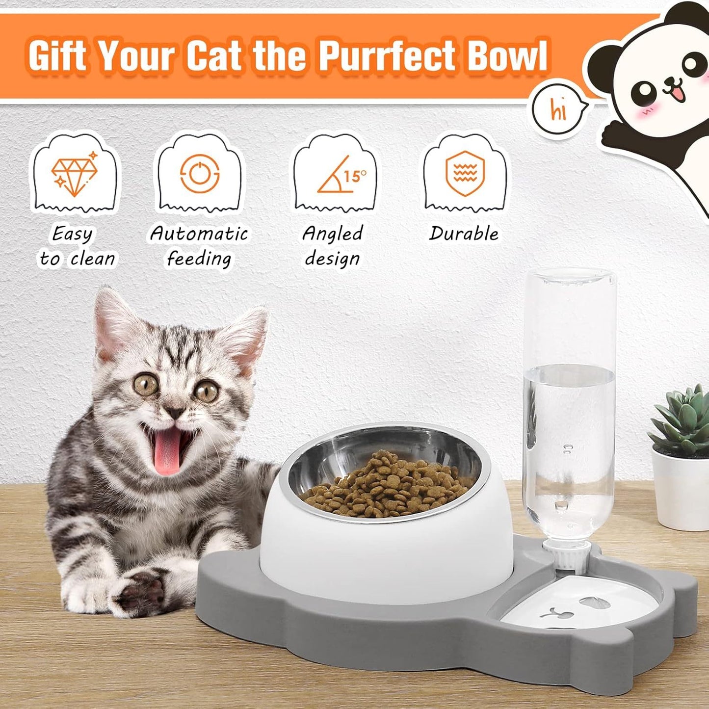 Elevated And Tilted Dog Bowl Set with Automatic Waterer | 17oz Feeder for Small Dogs food
