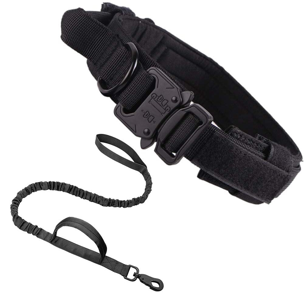 Adjustable Tactical Dog Collar And Leash Set | Designed for Walks and Dog Training - Black / L - Coats & Dog Vests