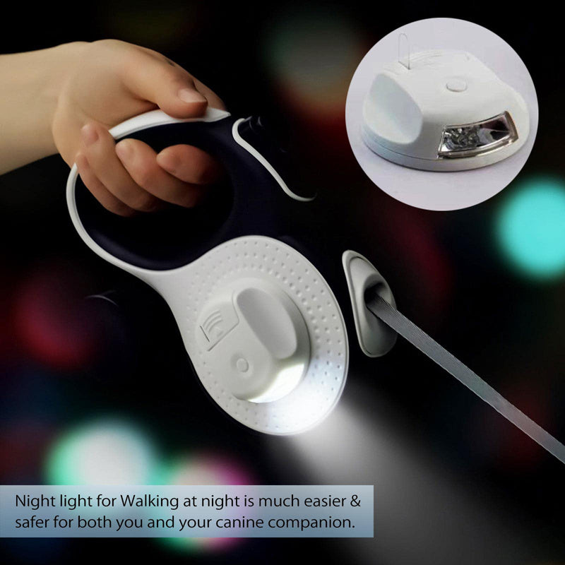 Retractable Dog Leash with LED Light And Waste Bag Dispenser - White - outdoor