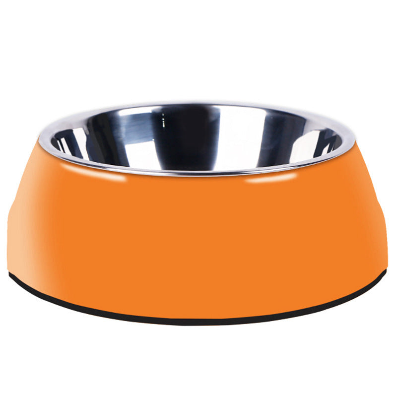 Classic Stainless Steel And Melamine Dog Bowl | Multi Color Dog Dishes for All Sizes Orange / L food