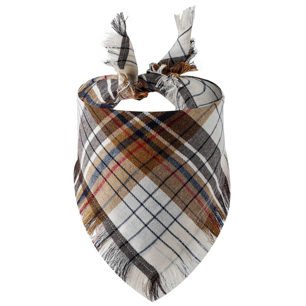 Plaid Tassel Triangle Scarf: Stylish Casual Dog Bandana 8Style / M Accessories