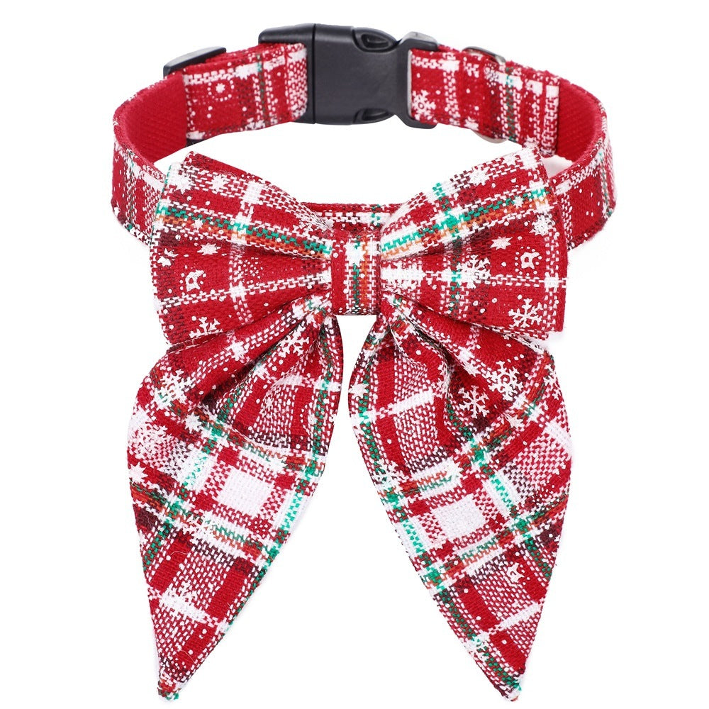 Pet Collar Bow Tie Christmas Dog Red And White Snowflake / L christmas