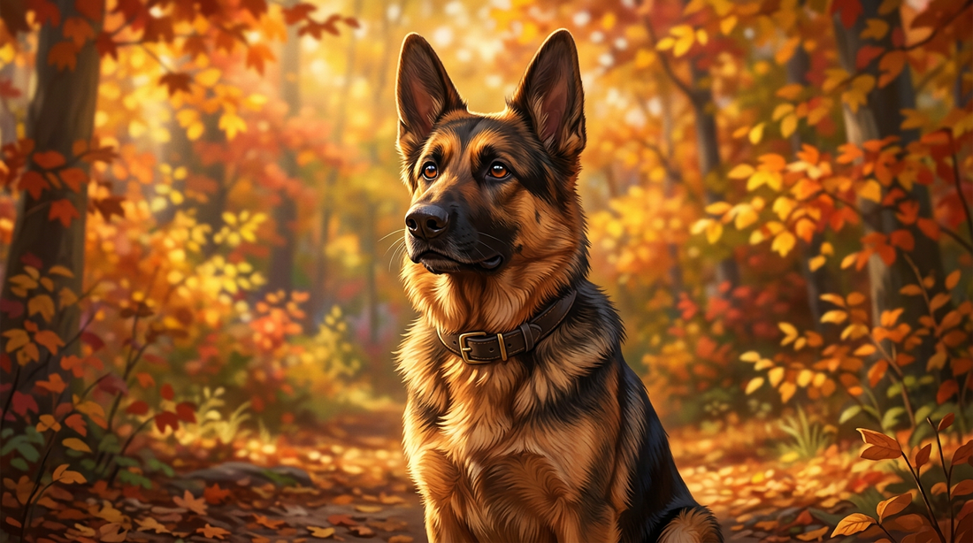 German Shepherd looking alert and noble, Pixar illustrated style