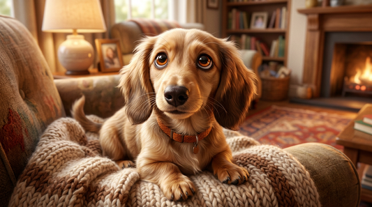 Dachshund with big expressive eyes, warm Pixar illustrated style