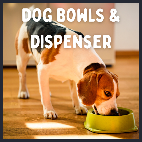 dog eating from bowl dispenser