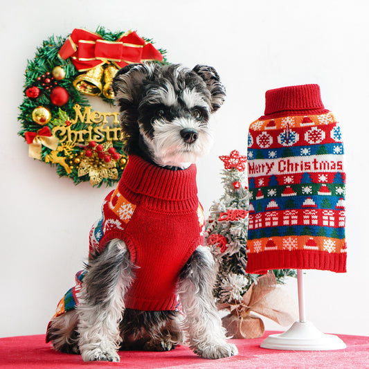 Cozy Pet Dog Christmas Turtleneck Sweater Wool Holiday Dog Apparel christmas