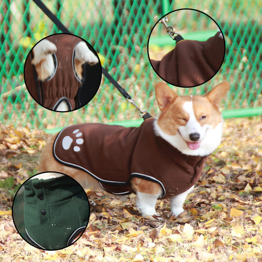 Waterproof Fleece Dog Coat: European Style Dog Sweater in Brown And Dark Green Accessories