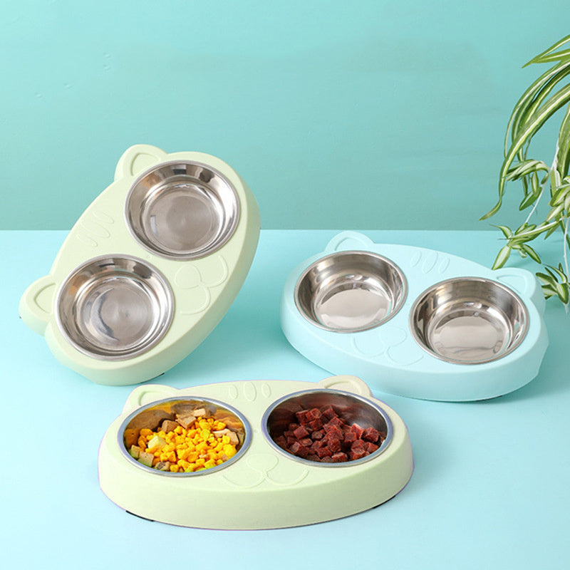 Elevated Double Dog Bowls with Stainless Steel Dishes | Non Slip Dog Feeder Station home