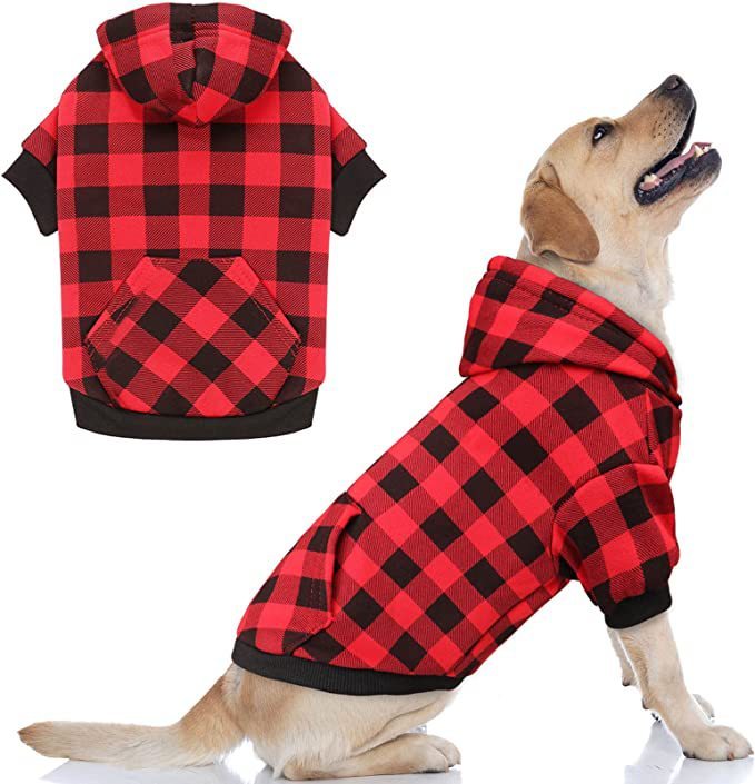Thickened Christmas Dog Sweatshirt Red and Black Plaid Pet Apparel christmas